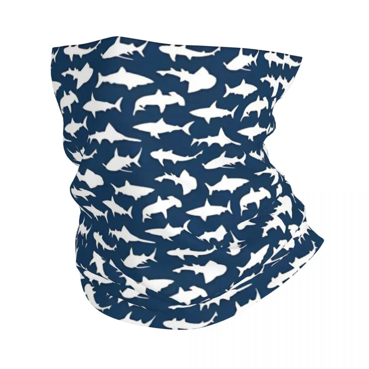 Sharks On Navy Blue Bandana Neck Cover Print Cute Cartoon Balaclavas Wrap Scarf Multifunctional Headwear Fishing Men Women Adult