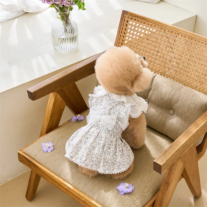 Spring and Summer Pet Clothes French Floral Dress Cute Small Dog Skirt Princess Bichon Frise Dog