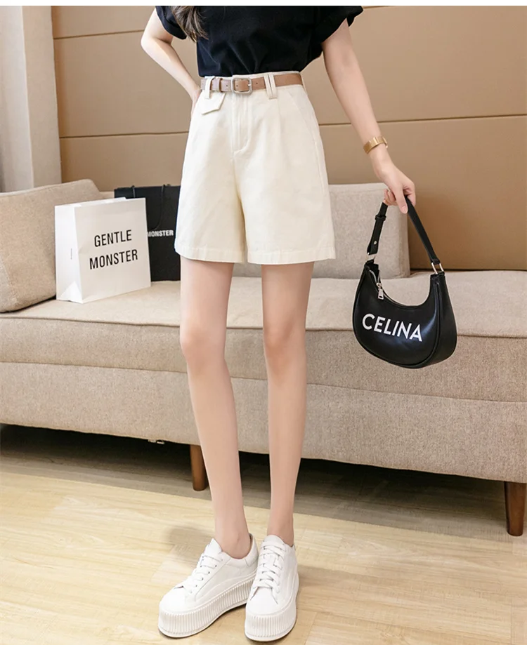 mens swim shorts 2021 Summer High Waist Shorts Women With Belt Casual Streetwear Short Feminino Loose Wide Leg Bermuda Femme Khaki Black Shorts high waisted shorts