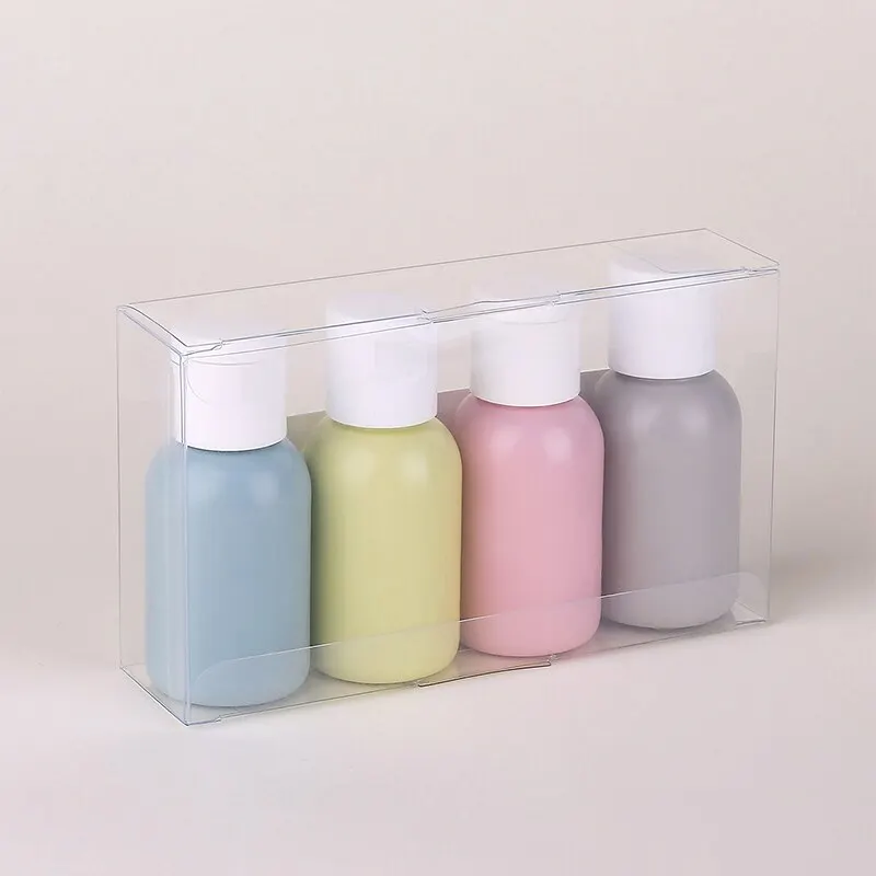 4 adet 30/40/60ml boş HDPE malzeme BPA içermeyen seyahat şişe ile Flip kapak seti 4 renk ile PVC kutu seyahat için sıvı, losyon