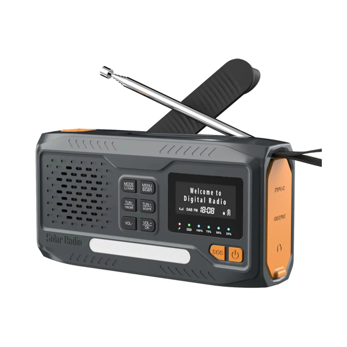 

DAB/FM Bluetooth Radio Portable Solar Radio Receiver Emergency Radio Outdoor Hand Crank Radio with LED Flashlight/SOS