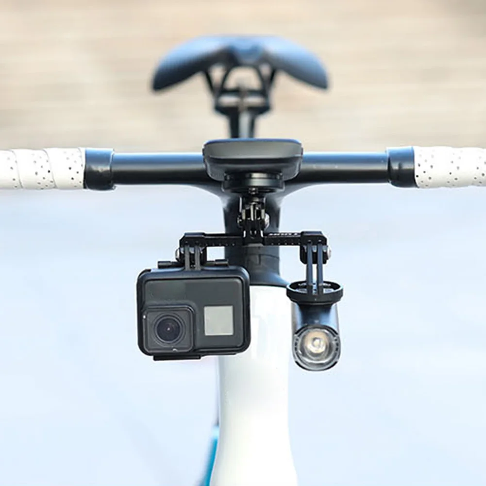Fixation robuste en aluminium pour caméra et lampe, vue rapprochée du support double vélo