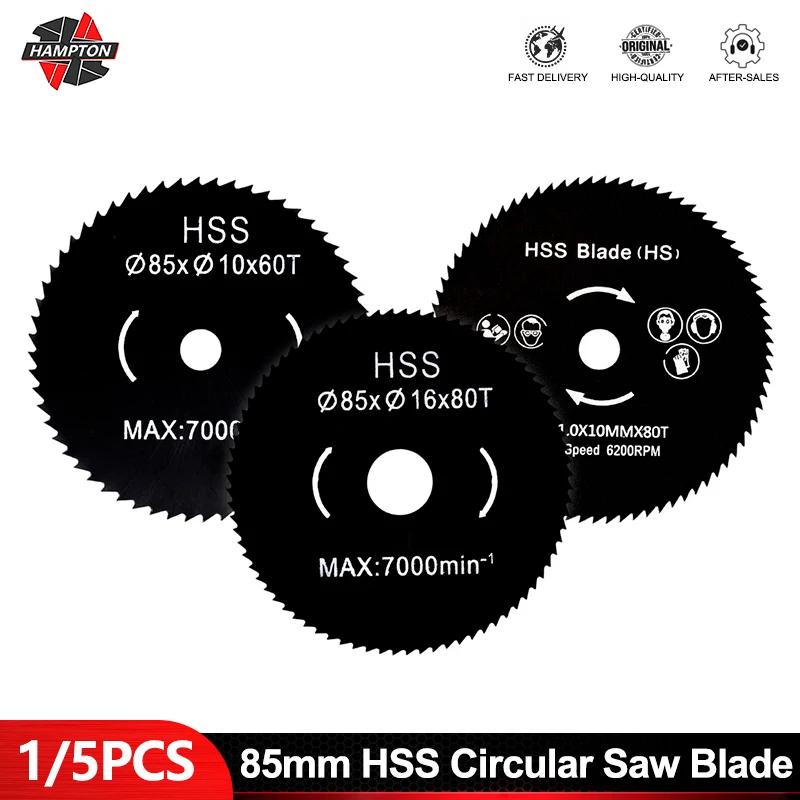 HAMPTON 1/5 STÜCK Durchmesser 85 mm 60 Zähne HSS Kreissägeblatt Radscheiben für Holzschneiden Holzbearbeitung Trennscheibe Mini-Sägeblatt