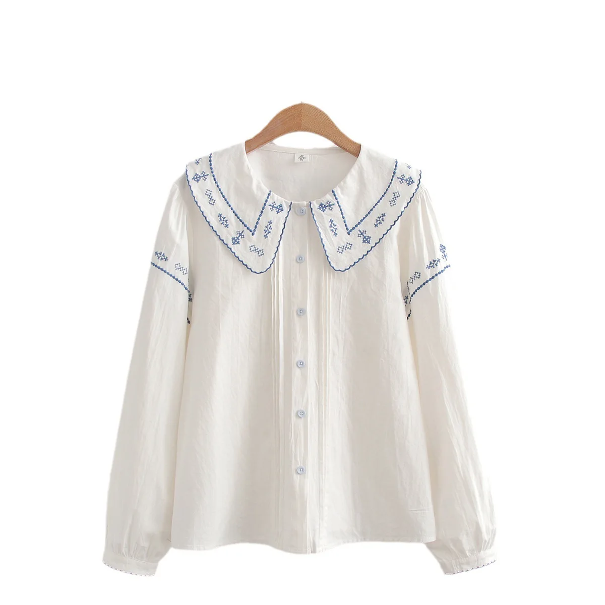 Novo outono algodão flor bordado camisas femininas lapela