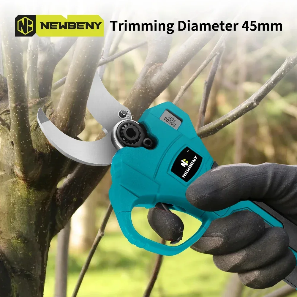 NEWBENY 45mm Brushless Electric Pruner Shear 2 Gears With LED Cordless Garden Branches Beautify Tools For Makita 18V Battery 6