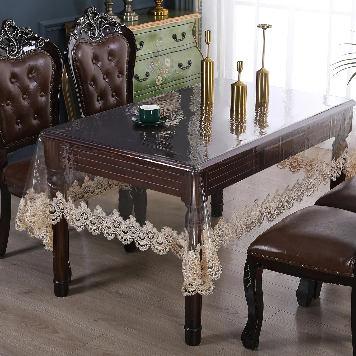 Description Picture 2 of itemBattilo Clear PVC Tablecloth Rectangle Table Cloth Oilproof Waterproof  Lace Table Cover for Dining Table Outdoor Party Decor