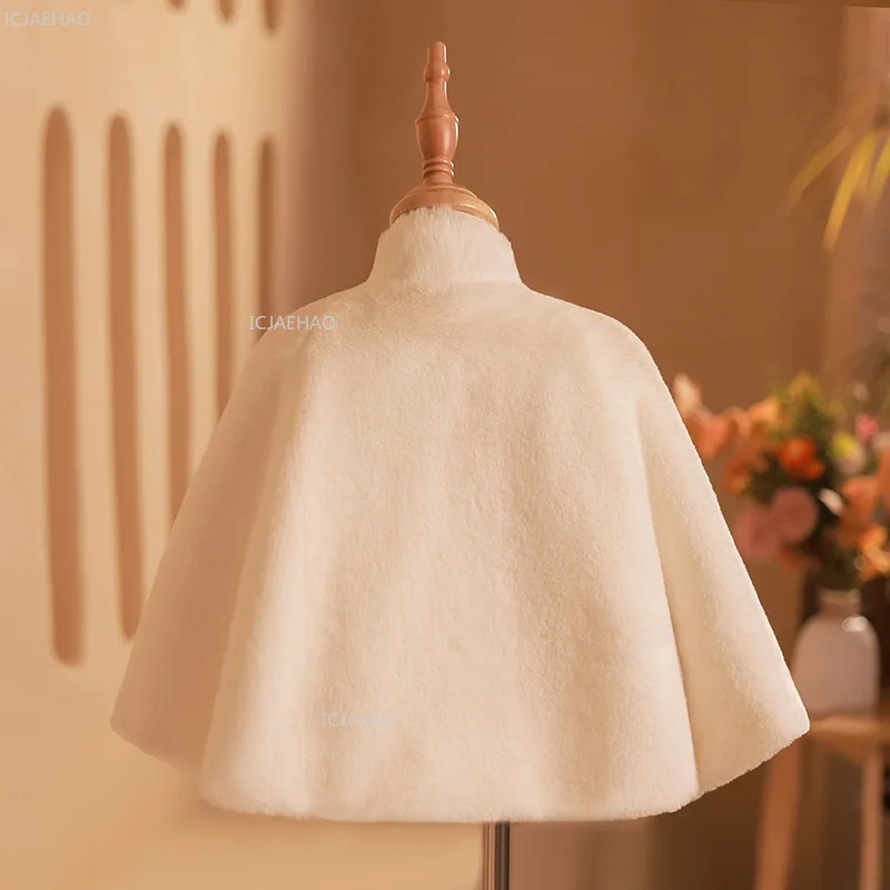 Girls Costumes Winter Warm Thick Shawl White Bridal Pageant Fashion Show Outerwear Kids Clothes Children Flower Girl Wedding - 4