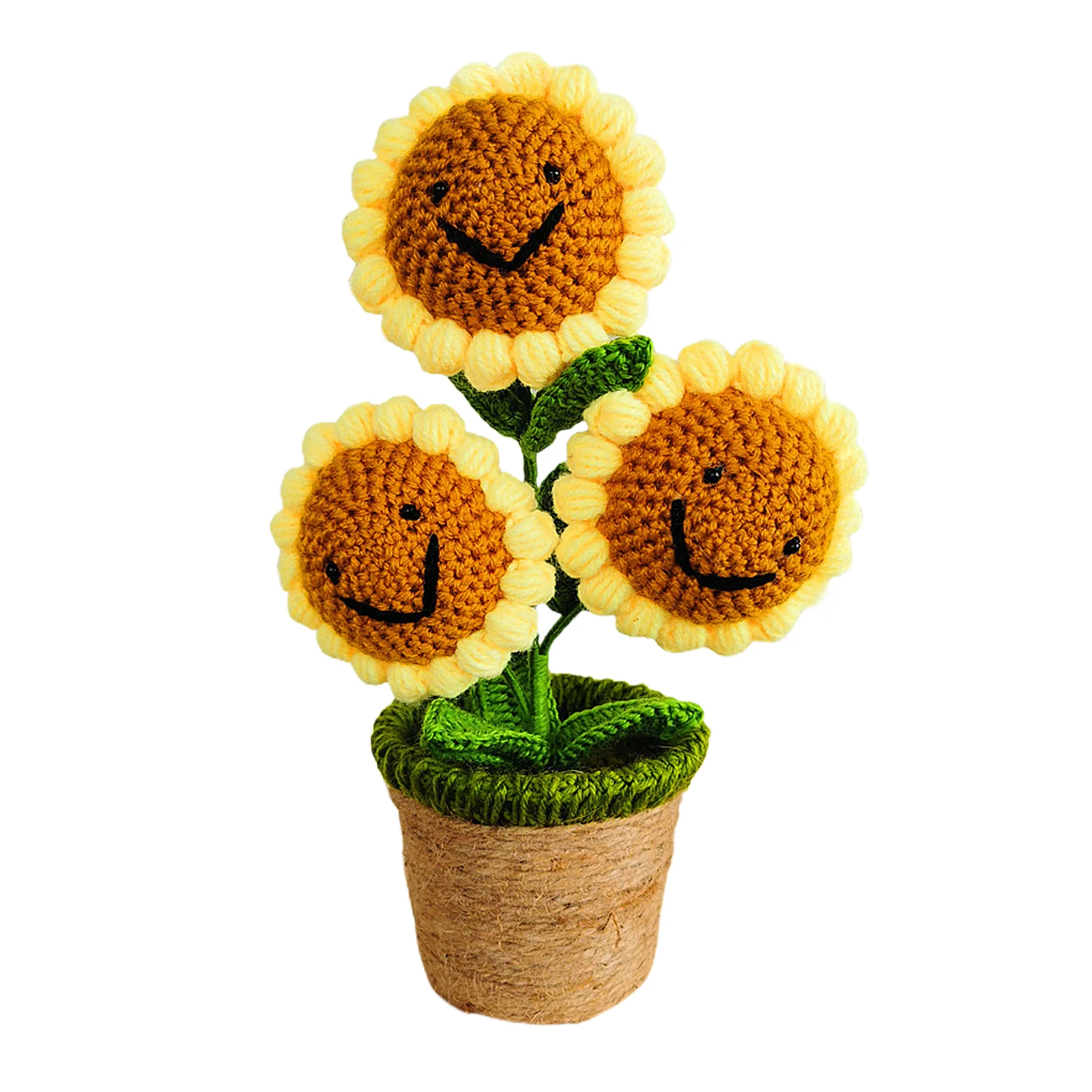 Simulation Woven Potted Plant Ornaments Hand Knitting Flower Bonsai Office Home Living Room Tabletop Decoration