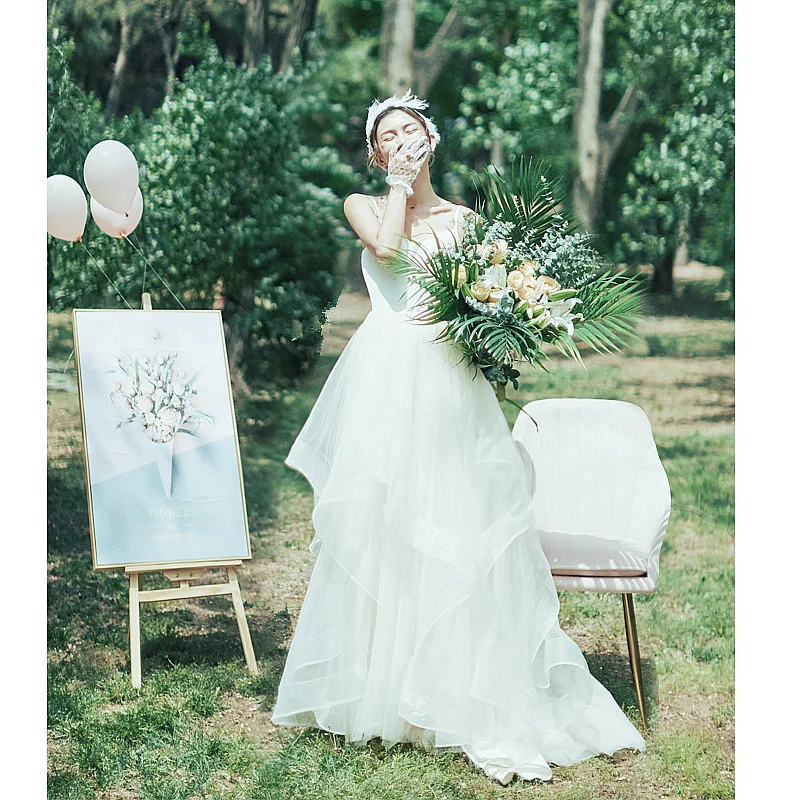 

Harajpee Minimalist Wedding Dress Forest Series 2024 Bride Dresses Hanging Strap Super Fairy Dream Travel Photography Vestido