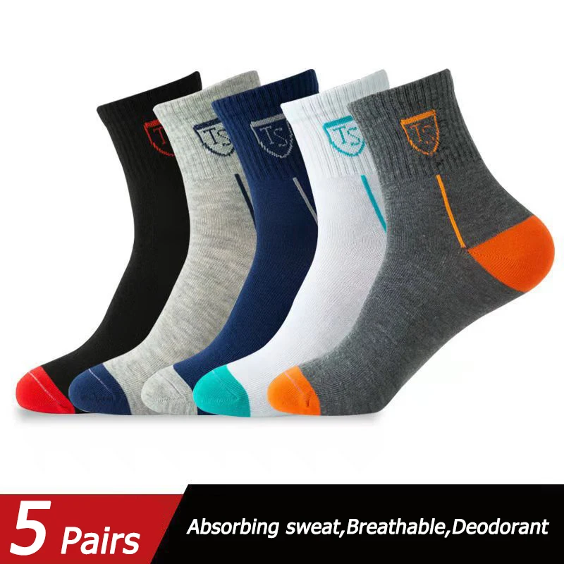 5 Pairs High Quality Men Mid tube Sock Summer Cotton Deodorant Sweat