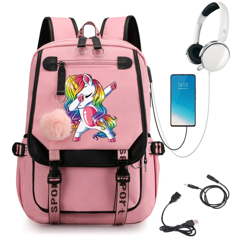 

Girls High School Student Backpack Bags Kawaii Unicorn Design School Bags Usb Charging Bagpack Cute Bag Anime Mochila Escolar