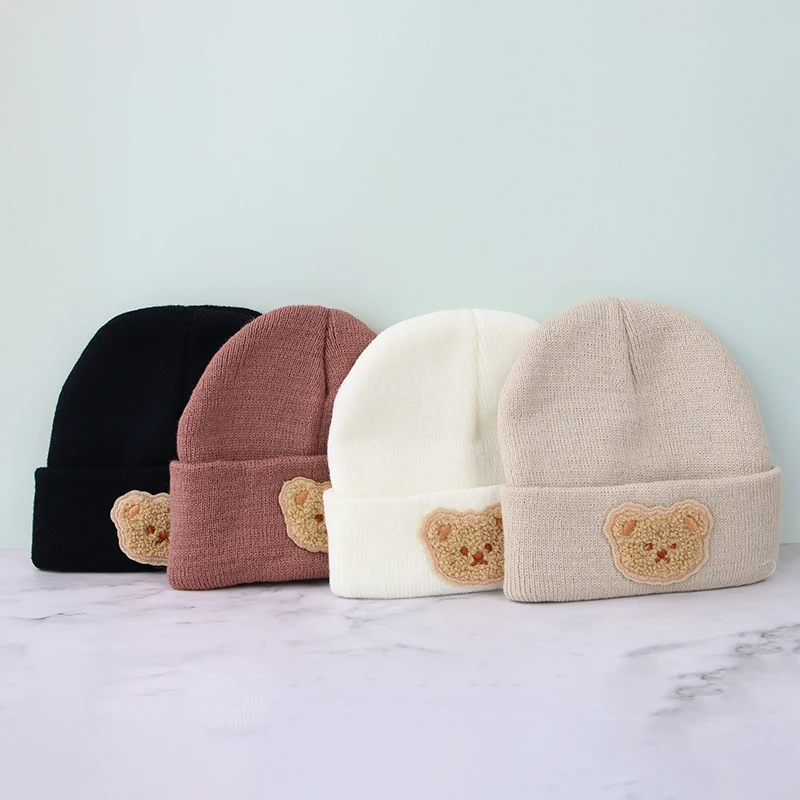 Korean Cartoon Bear Baby Hat Winter Warm Knitted Newborn Boys Girls Cap Beanies Soft Infant Toddler Hat Kids Caps Bonnet 2
