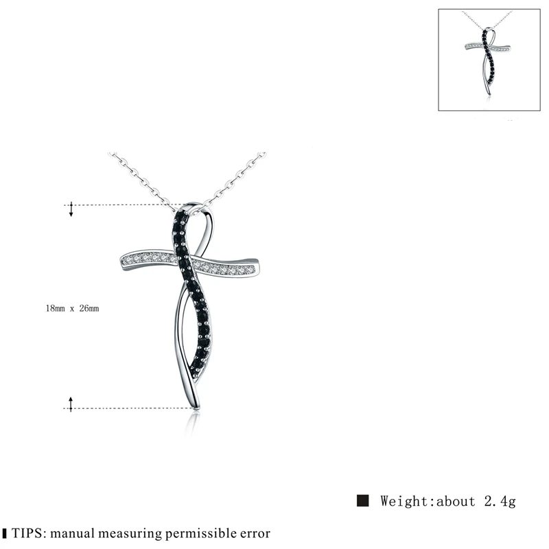 [BLACK AWN] Fashion Silver Color Necklace Women Jewelry Black&White Stone Cross Necklaces Pendants P114