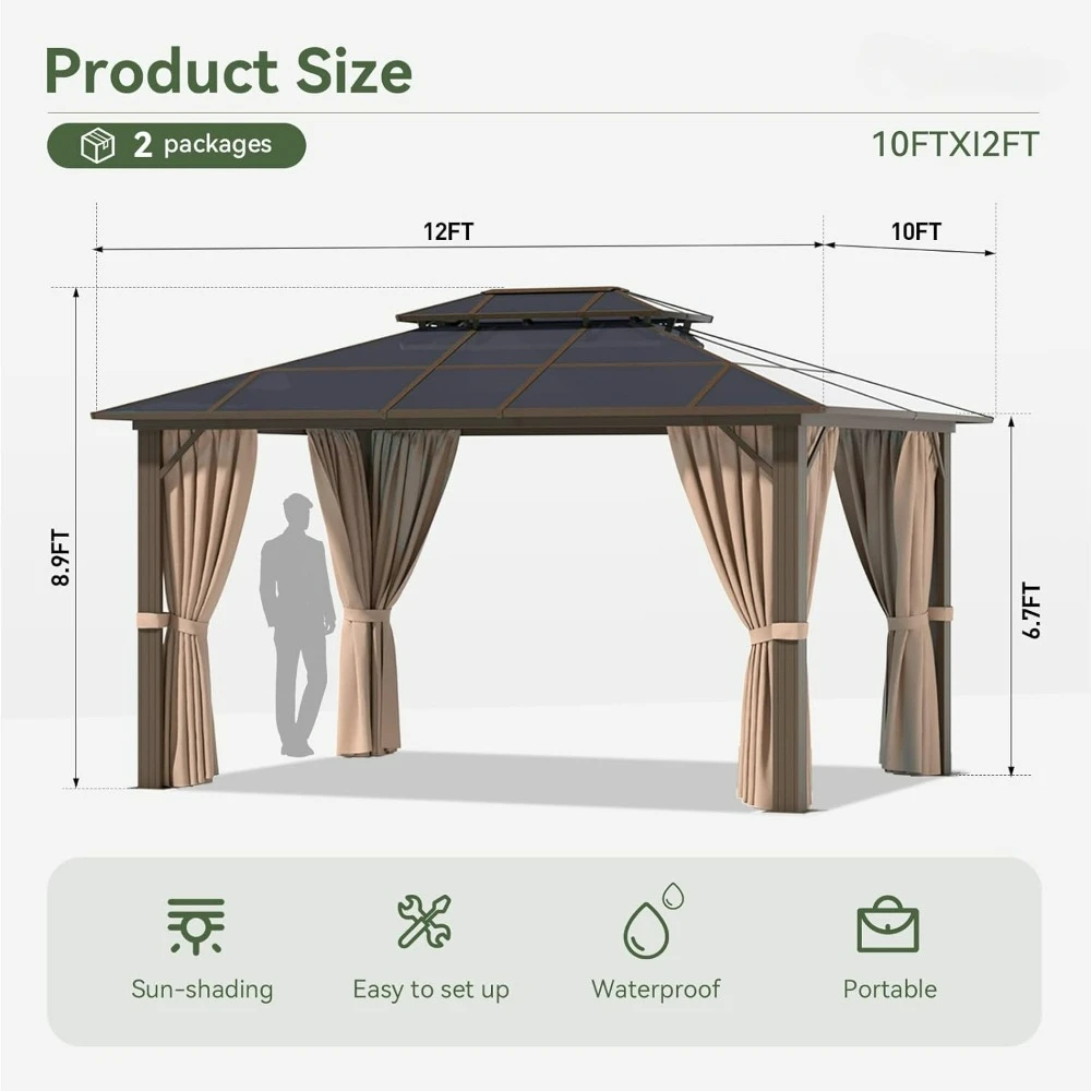 Outdoor Hardtop Gazebo Aluminum Frame with Curtains and Netting for Gardens Patios Lawns sunshade tent,aluminium pergola