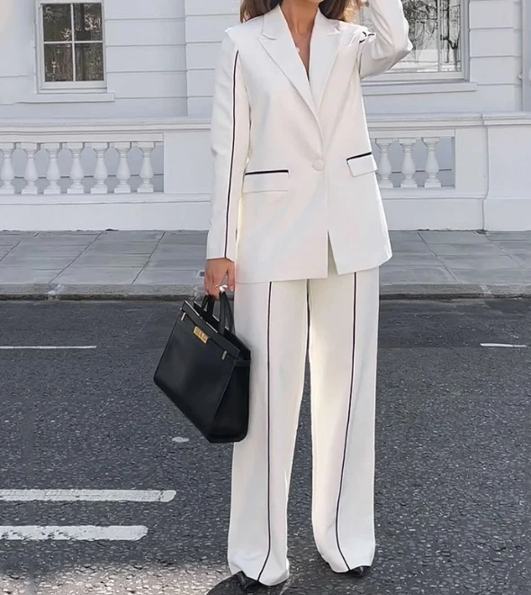 

Женский модный Блейзер и свободные брюки, элегантный комплект из двух предметов на осень