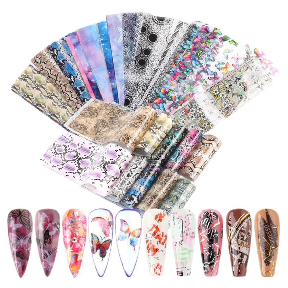 

100 Pcs Nail Star Paper Lace Snake Stickers Transfer for Flash Glitters Colorful