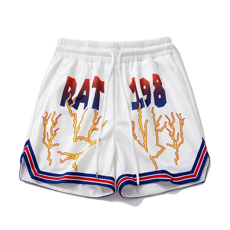 Lightning Mesh Printed Summer Shorts American Retro Double Layered Overweight Loose and Breathable Shortpant for Men Women