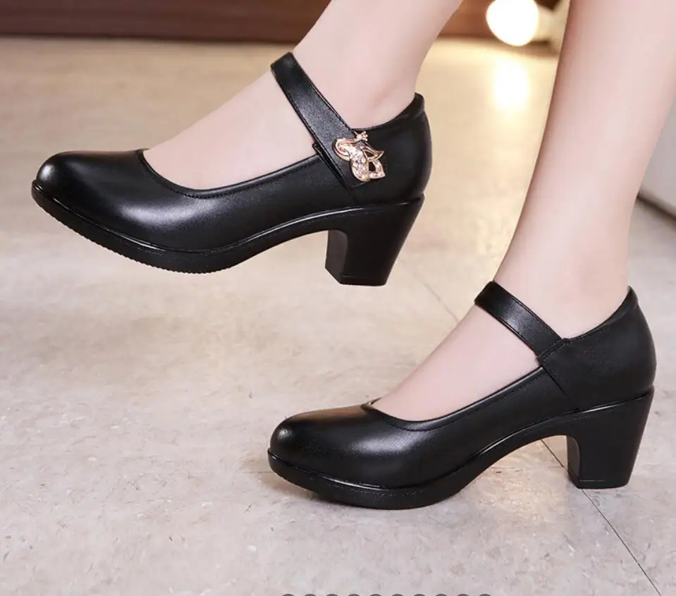 

New Women High Heels Shoes Autumn Shallow Mouth Shoes Women Thick-heeled Fashion Shoes Mid-heel round toe heels Large size