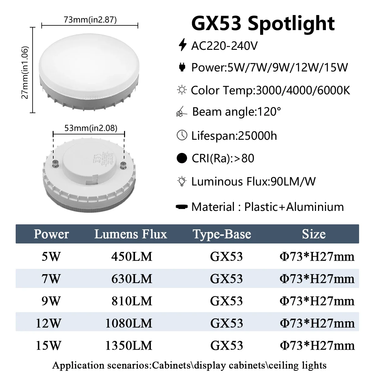 1-10pcs GX53 LED Bulb 5W 7W 9W 12W 15W 220V Reflector Disc Frosted Puck Light Cool Lighting 6000k LedS Lamp Lampara Foco
