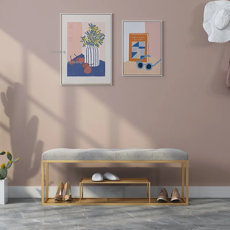 북유럽 단철 홈 가구 스토리지 의자 럭셔리 복도 베란다 신발 의자 간단한 기숙사 Cloakroom 오토만 벤치 G