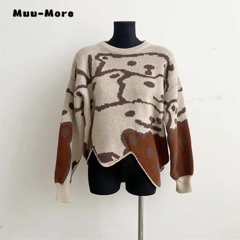 

2023 Winter Fashion Round Neck Printting Ladies Loose Female Sweater Top Women's Vintage Knitting Long Sleeve Casual Pullovers