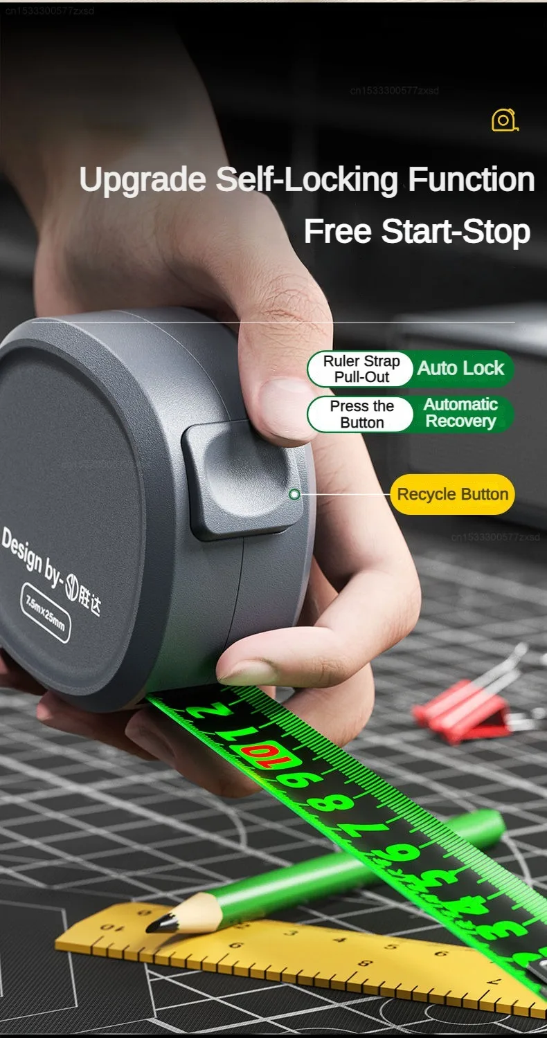 New Tape Measure Self-locking Steel Tape 5/10m Portable Woodworking Measure Gauging Tools Retractable High Precision Meter Ruler