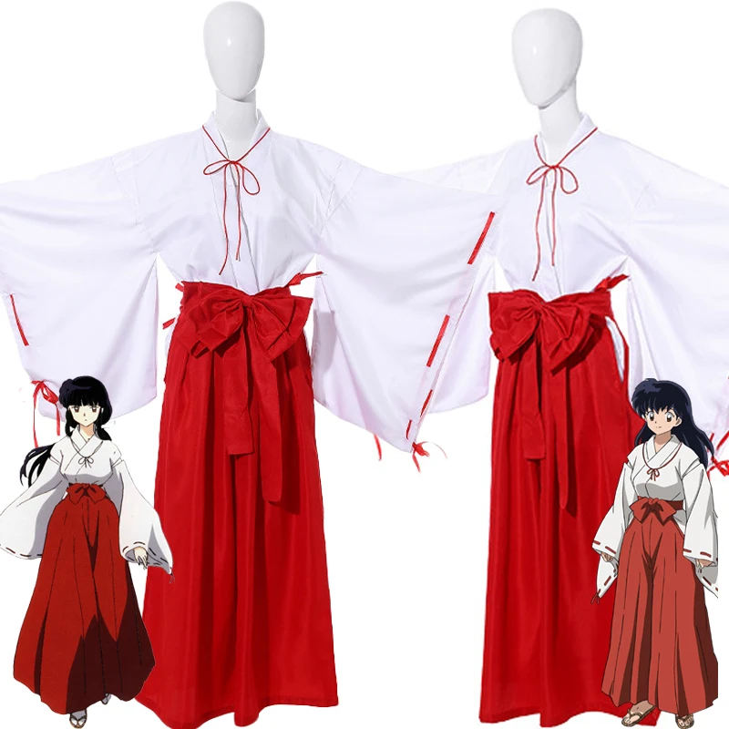 

Anime Inuyasha Higurashi Kagome Kiky Kikyō Cosplay Costume Adult Women Kimono Top Pants Suit Uniform Halloween Party