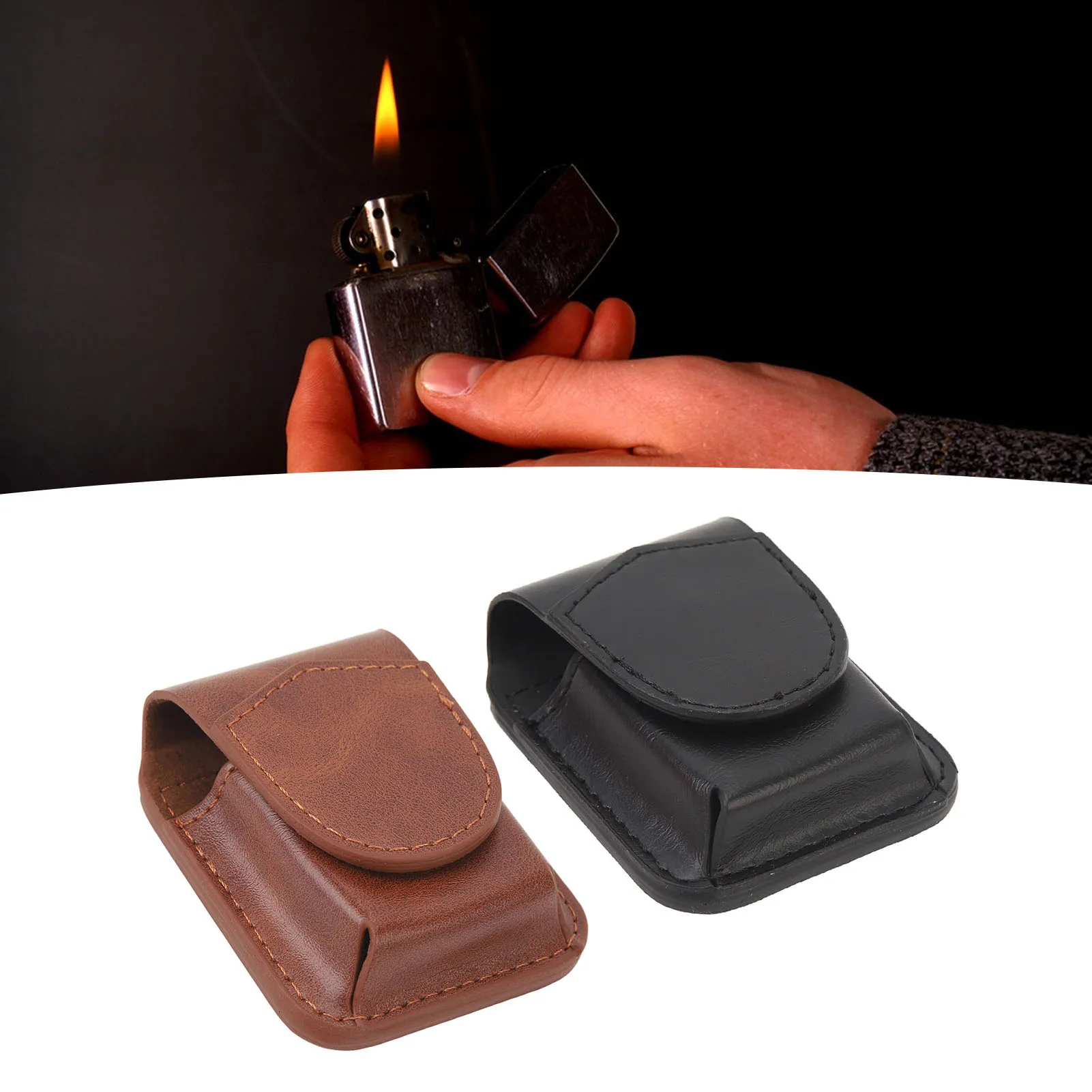 Outdoor Lighter Pouch with Pocket, Belt Loop, and Magnetic Buckle - PU Holder with Anti-Scratch Soft Lining