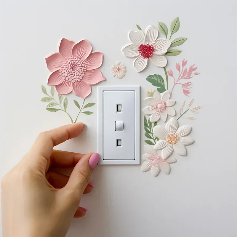 Imitation 3D Fresh Flower Switch Sticker Waterproof PVC Removable Switch Wall Sticker Home Decor for Bedroom Living Room
