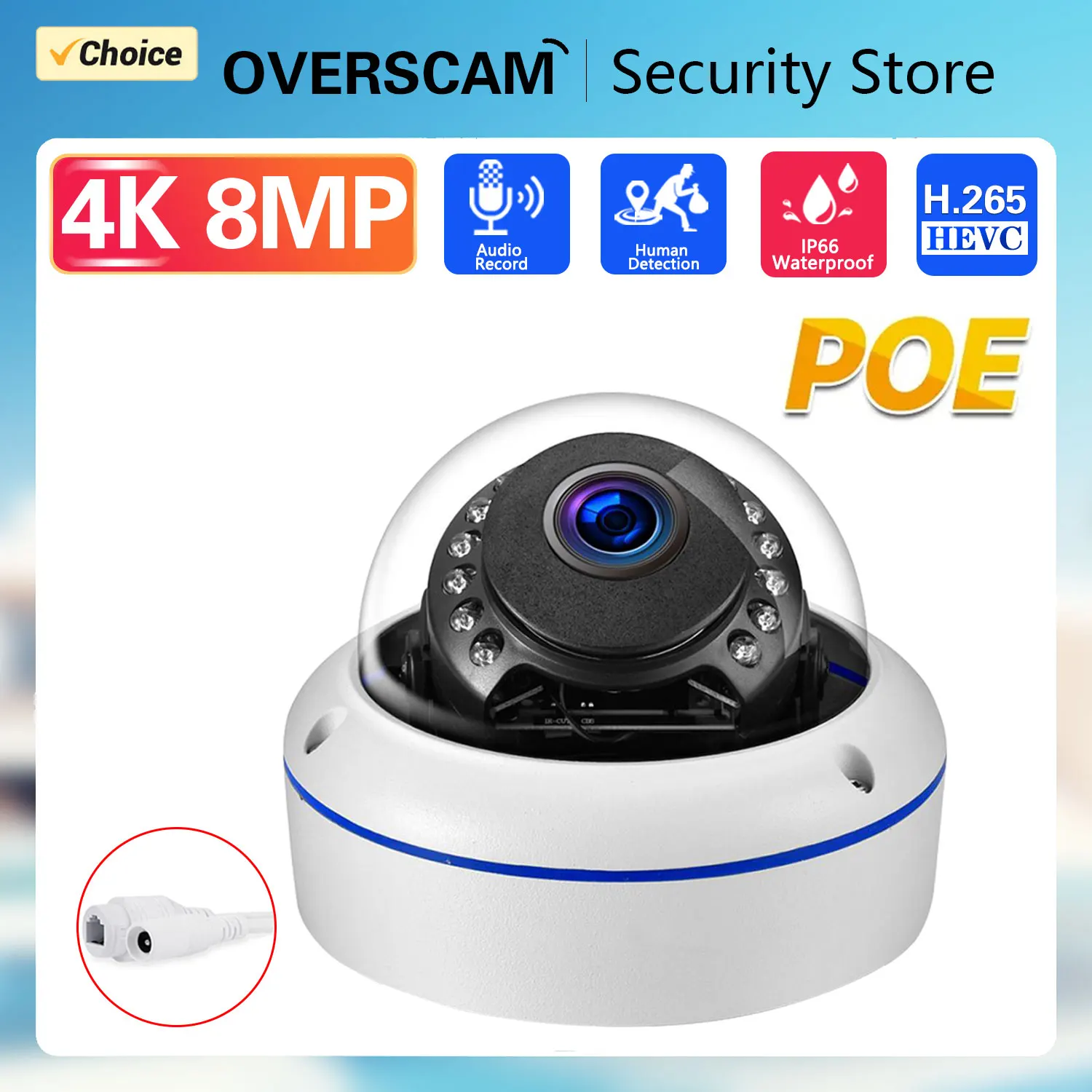 8MP 4K IP Camera Outdoor H.265 Metal Indoor Dome CCTV Night Vision Home Video Surveillance CCTV Audio Motion Detection Camera