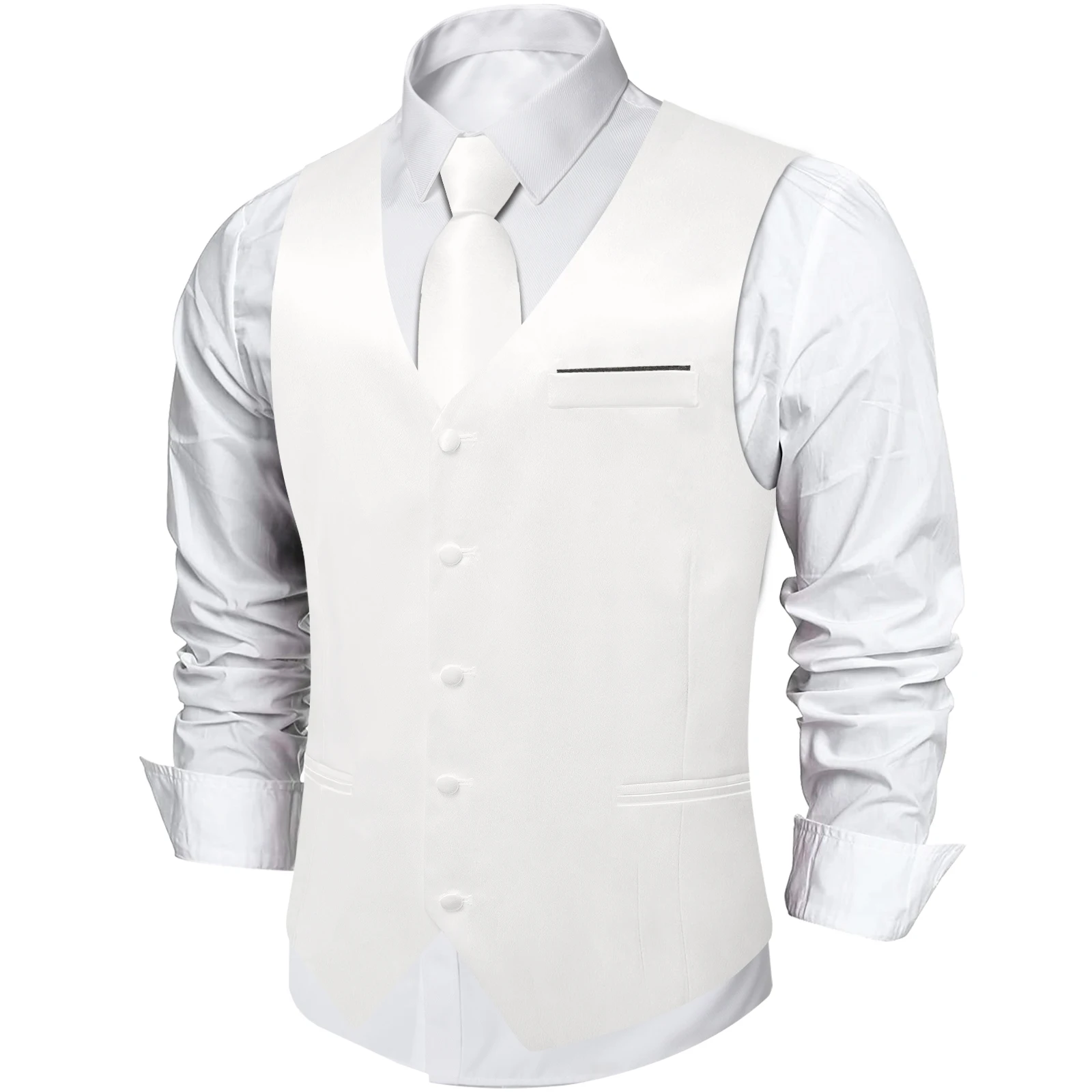 Solid Satin Suit Vest Tie Set Black White Blue Red Men's Wedding Tuxedo Business Waistcoats Luxury Prom Social Sleeveless Jacket 3