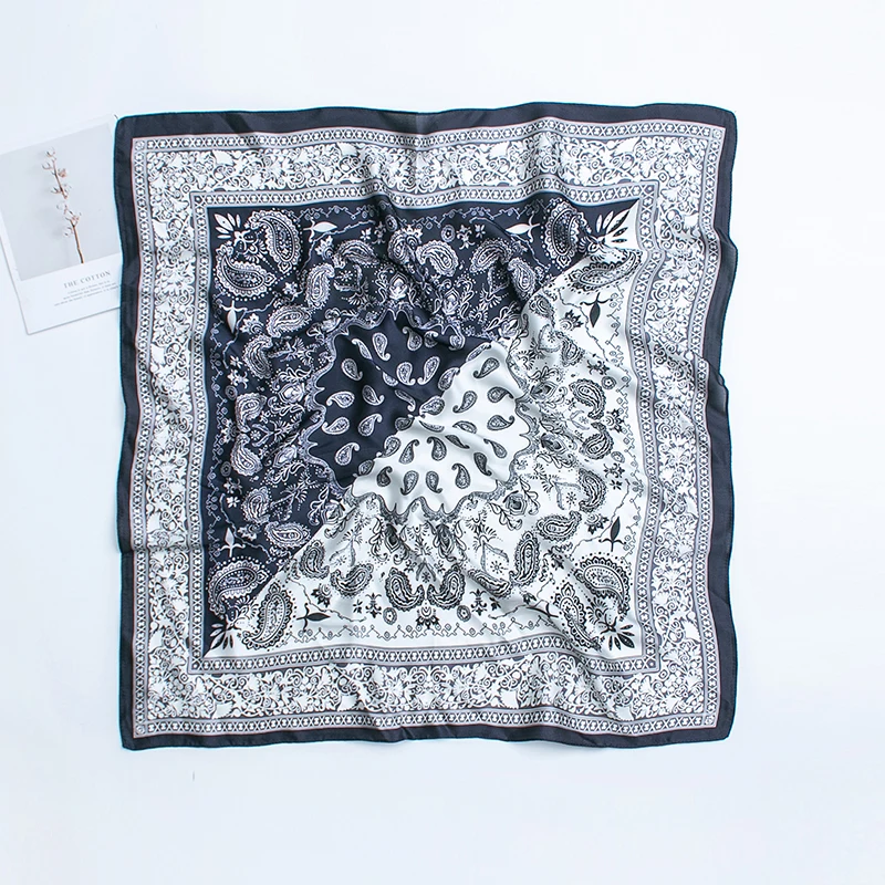 Retro Cashew Flower Square Hijab Scarf Hiphop Scarf Pants Scarf 60cm Simulated Silk Scarf Neckband for Men and Women Hair With 4