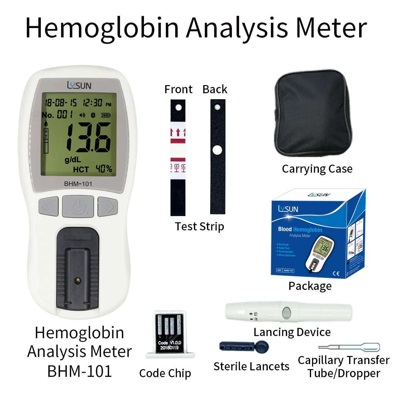 Hemoglobin Test Kit with 25 Hemoglobin Test Strips Meter for Home Use Tester at Home Easy for Home medical blood test kit,hemoglobin meter