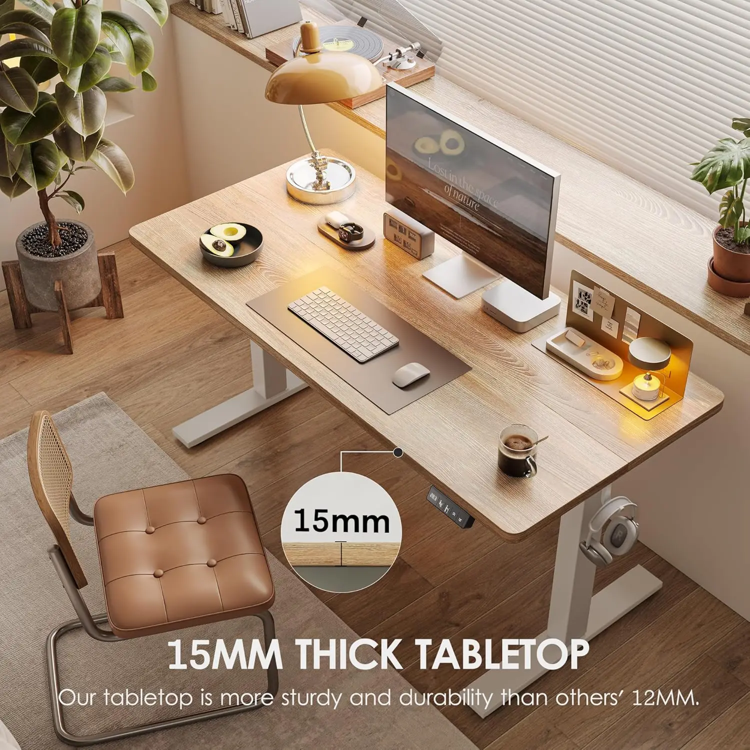 Height Adjustable Electric Standing Desk 47.2 x 23.6 inch, Sit Stand Up Desk Splice Board Computer Home Office Desk White Frame