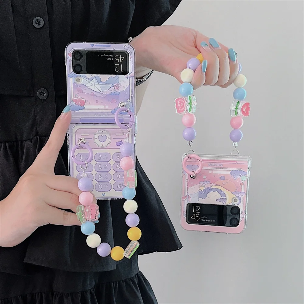  for Z Flip 3 Case 6.7 Shoulder Rope Phone Case for Samsung  Galaxy ZFlip3 5G Cover Bracelet Hand Rope Cute 3D Cartoon Bear for Z Flip3  Faux Leather Shell Cossbody Lanyard 