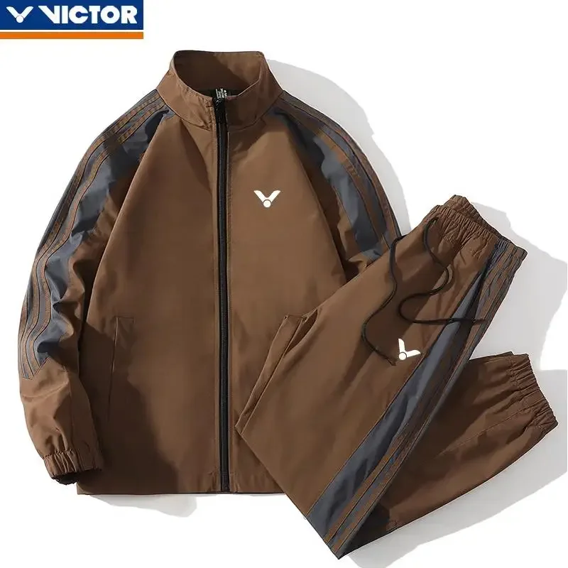 Victor New Men's and Women's Same Badminton Suit Outdoor Sports Windproof Jacket with Trousers Suit