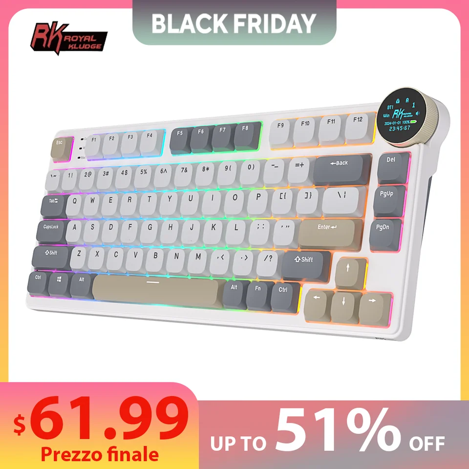  Kludge RK N80 メカニカルキーボード RK ROYAL KLUDGE N80 Low-Profile Mechanical Keyboard with Display