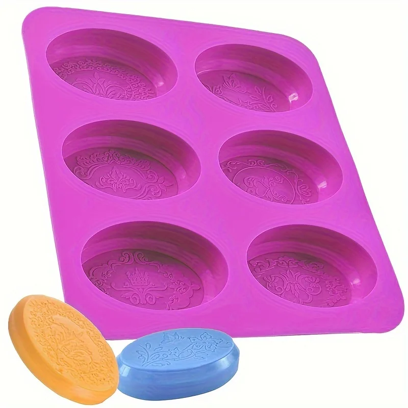 6-Cavity Oval Silicone Soap Mold Elegant Flower Design Non-Stick Easy Release For Diy Handmade Soaps Jelly And Baking