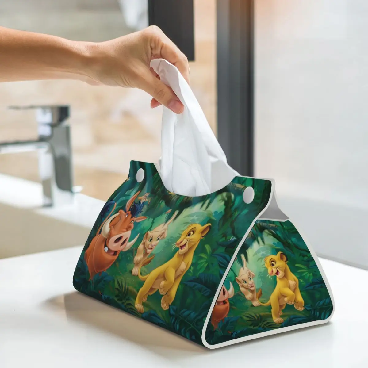 Custom The Lion King Simba Tissue Box Cover Rectangular PU Leather Cartoon Facial Tissues Holder for Office 6