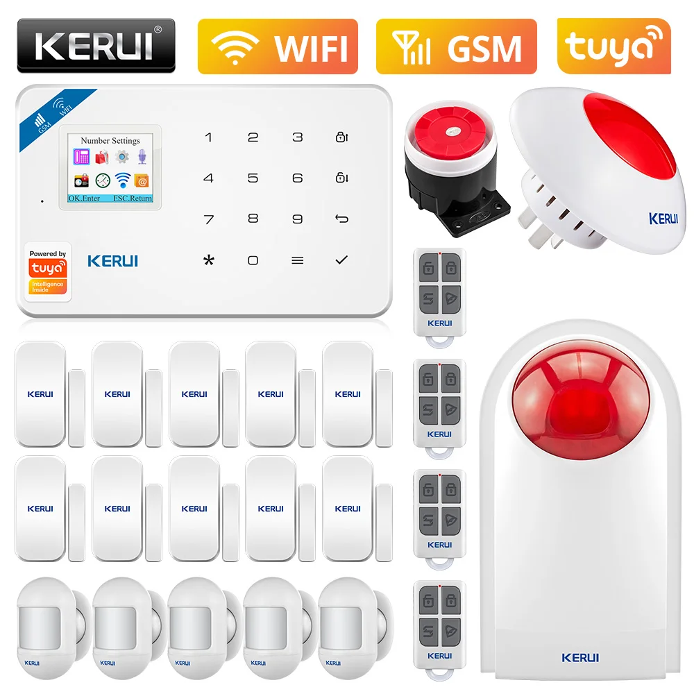 

KERUI W181 наружная сирена, сигнализация, Домашняя безопасность, Wi-Fi, GSM, Tuya, приложение, контроль, встроенный, 6 языков, Противоугонный датчик движения, комплект