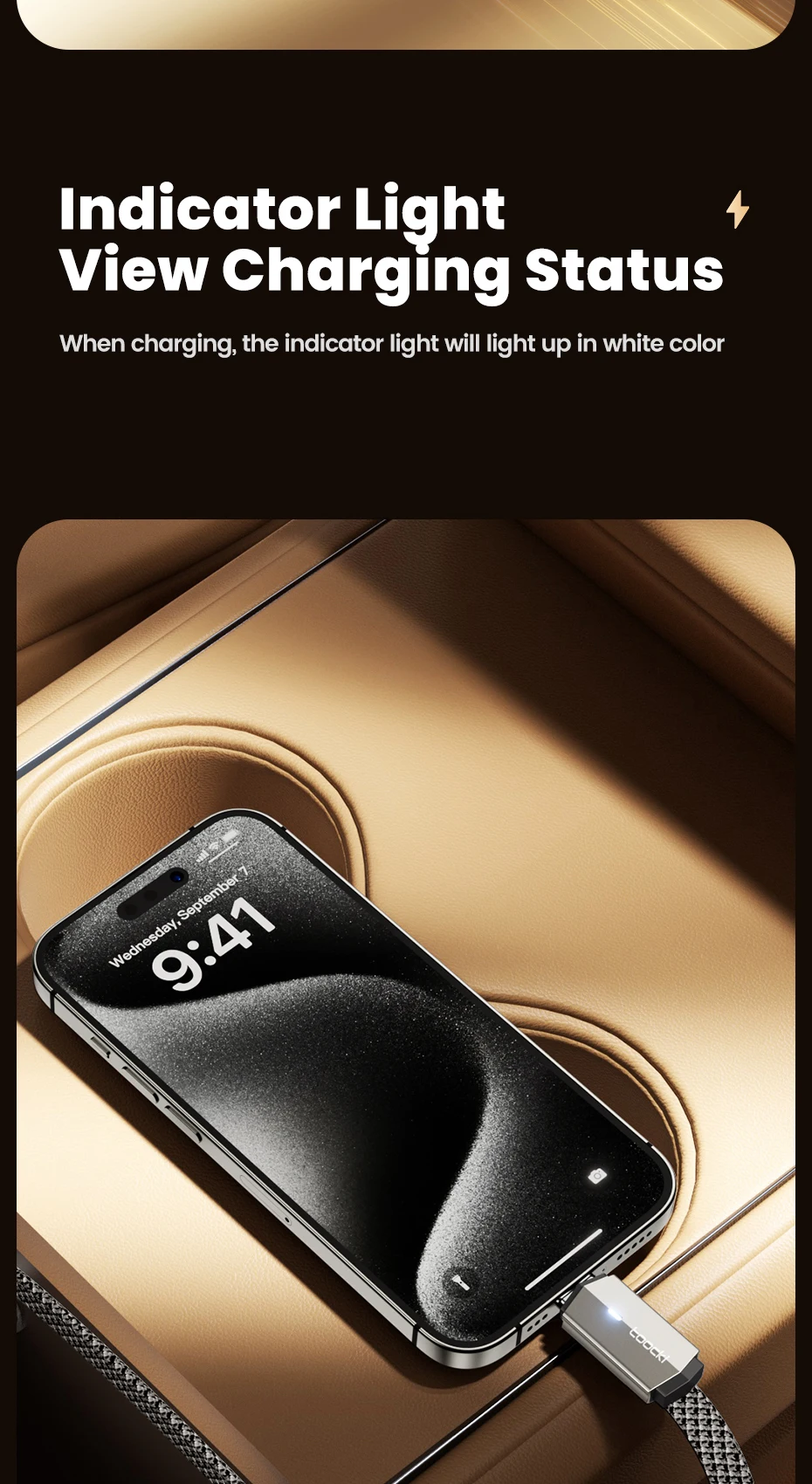 Toocki USB-C to Lightning 90° Charging Cable 20W with LED