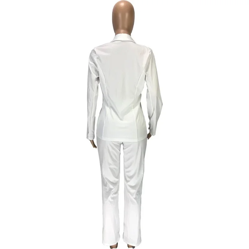 Two Piece Set Solid Colors Blazer Women V Neck Pant Suit Simple All-Match Casual Office Blazer Set Work Wear Commute Clothing