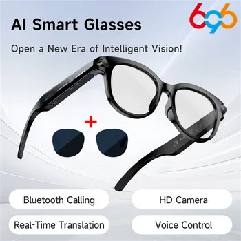 Occhiali intelligenti AI Traduzione in tempo reale Doppia fotocamera Chiamata Bluetooth Occhiali da sole Riprese audio video Lettore musicale Multifunzionale da uomo