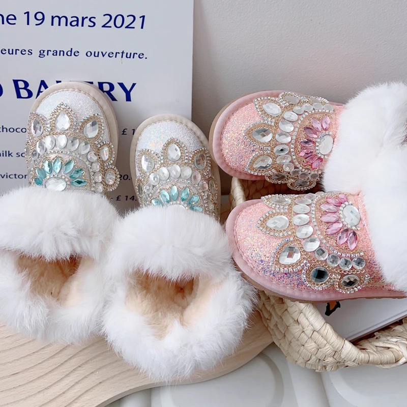 What is Fashion Winter Warm Comfortable Soft Faux Fur Lining Outdoor Ankle  Flat Snow Winter Toddler Girls Kids Bling Bling Boots