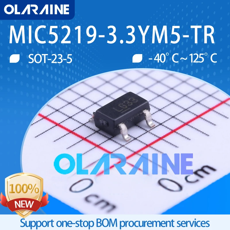 

5-100Pcs MIC5219-3.3YM5-TR SOT-23-5 Low dropout voltage regulator 500mA IC chips