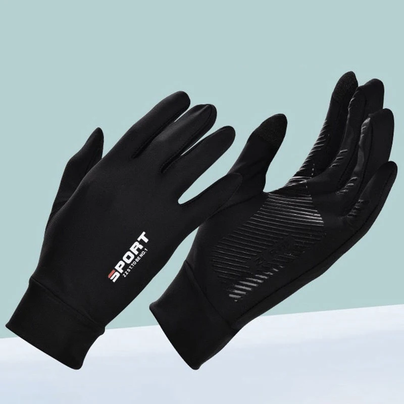 Summer Gloves Men Ice Silk Sun Proction Driving Glove Fishing Gloves Breathable Anti-slip Full Finger Glove Touchscreen