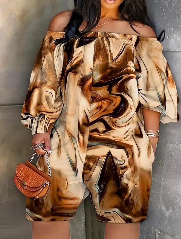 Women's Casual Romper 2024 Spring Summer Latest Off Shoulder Long Sleeve Pocket Design Oversized Daily Jumpsuit Bodysuit