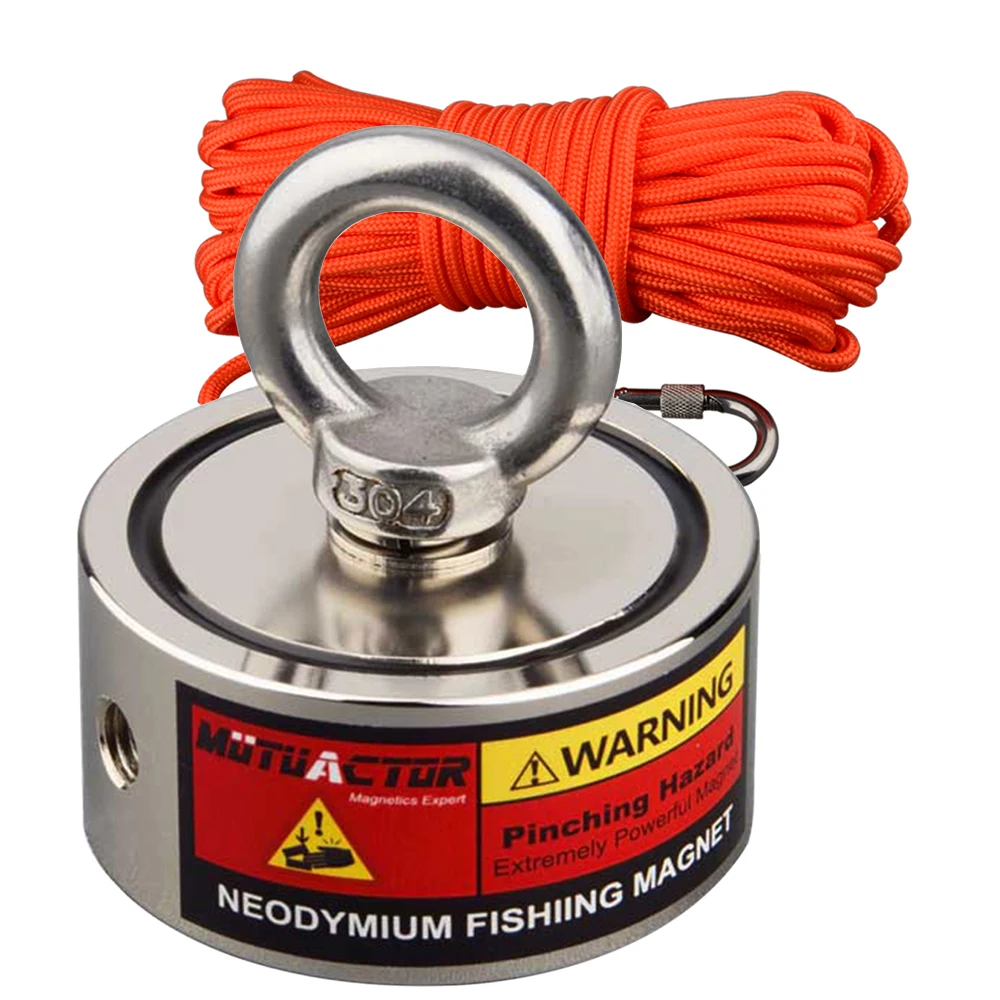 80-140KG*2 Outdoor Double Sided Super Salvage Magnet Set Neodymium N52 Strong Searching Magnetic Fishing Magnets with Rope