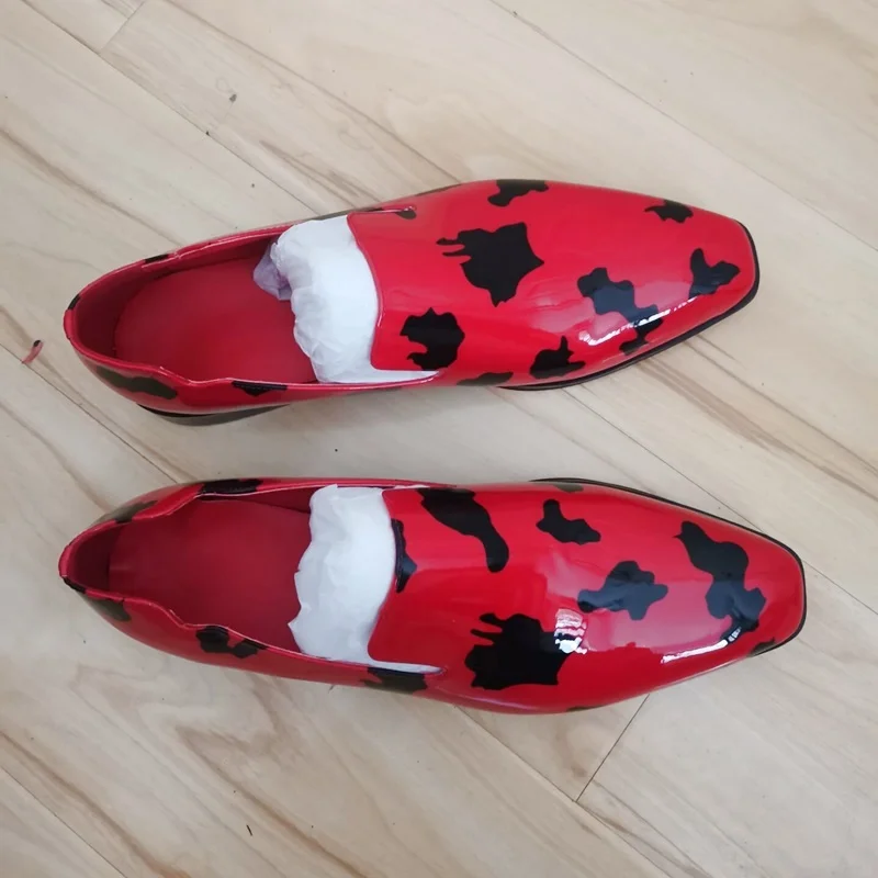 Loafers de couro de patente vermelho loubuten brilhando sapatos de vestido dos homens apartamentos sapatos de casamento de festa de luxo sapatos de grife para homem