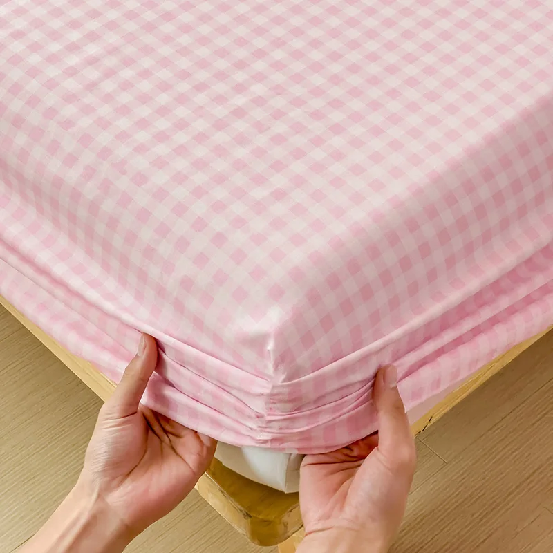 Plaid Pink Fitted Sheet & Pillowcase Set Durable Polyester Fabric, Hypoallergenic, Quick-Dry Home/Hotel Use Twin/Queen/King Size 2